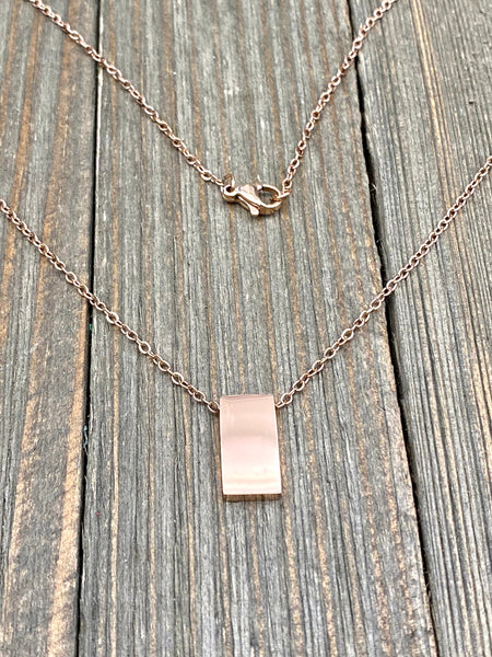 High Quality Rose Gold plated Non Tarnish Non Fade Water proof minimalist necklace Jewelry Stainless Steel Bar shape pendant in dainty chain
