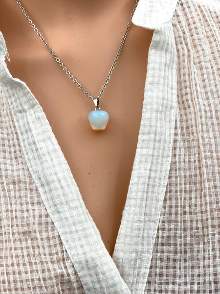 An Eye catching Apple Shape Opal stone Pendant Necklace with High Quality Non Fade Non Tarnish Non Rust Hypoallergenic Stainless Steel chain